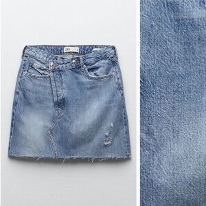 Zara Crossed Fly Denim Mini Skirt NWT